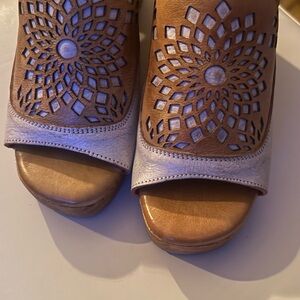 Bed Stu Brown and Cream Cut-Out Heels